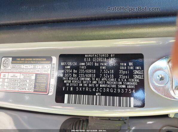 5XYRL4JC3RG293754 2024 KIA SORENTO Gray Вид підкапотного простору