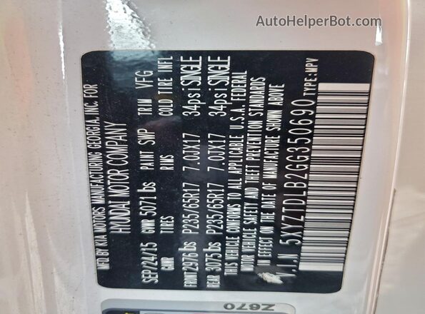 5XYZTDLB2GG350690 2016 HYUNDAI SANTA Белый Вид наклейки с VIN-кодом