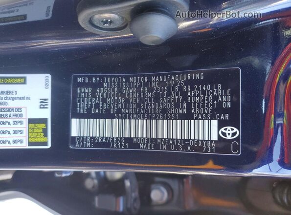 5YFT4MCE9TP261251 2026 TOYOTA LL Blue ძრავის განყოფილების ხედი