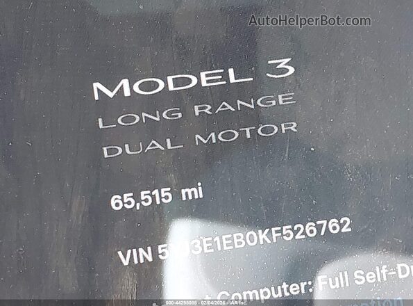 5YJ3E1EB0KF526762 2019 TESLA MODEL 3 Black Rear seats view