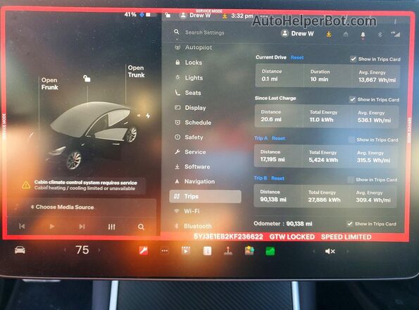 5YJ3E1EB2KF236622 2019 TESLA MODEL Черный Вид щитка приборов