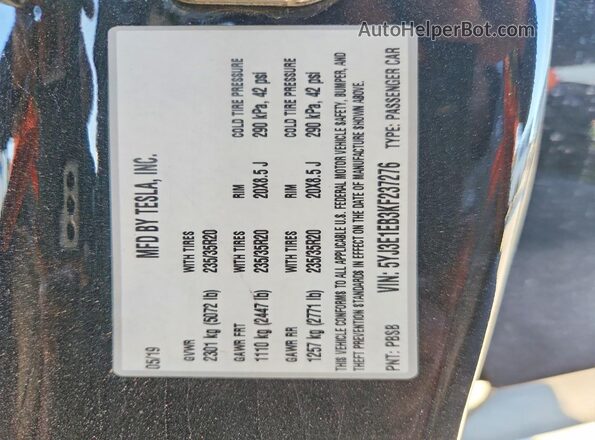 5YJ3E1EB3KF237276 2019 TESLA MODEL Black Widok komory silnika