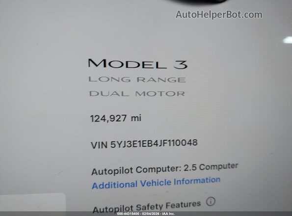 5YJ3E1EB4JF110048 2018 TESLA MODEL 3 Черный 
