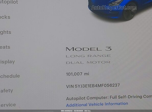 5YJ3E1EB4MF056237 2021 TESLA MODEL 3 Синий 