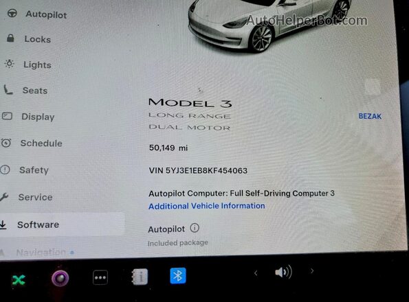 5YJ3E1EB8KF454063 2019 TESLA MODEL Белый Вид щитка приборов