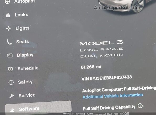 5YJ3E1EB8LF637433 2020 TESLA MODEL 3 Белый 