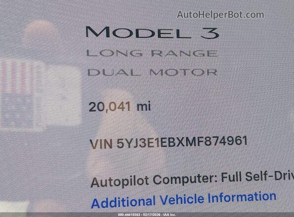 5YJ3E1EBXMF874961 2021 TESLA MODEL 3 Gray 