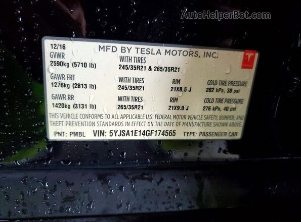 5YJSA1E14GF174565 2016 TESLA MODEL Черный Вид подкапотного пространства
