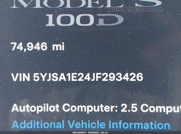 5YJSA1E24JF293426 2018 TESLA MODEL S Синий Вид подкапотного пространства