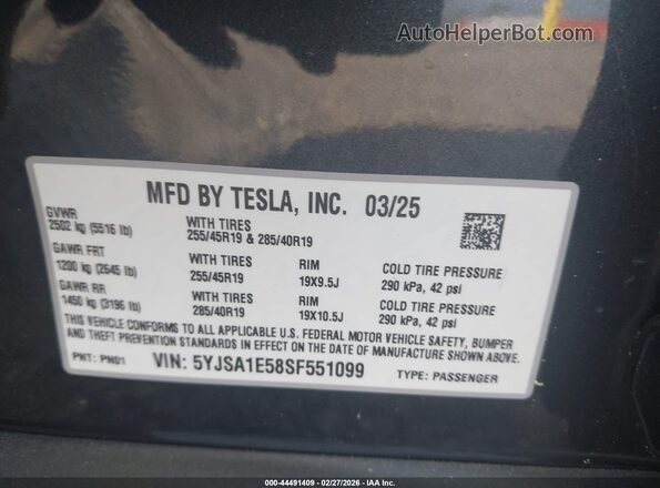 5YJSA1E58SF551099 2025 TESLA MODEL S Черный Вид подкапотного пространства