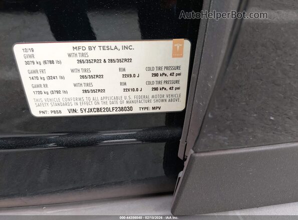 5YJXCBE20LF238030 2020 TESLA MODEL X Черный Вид подкапотного пространства