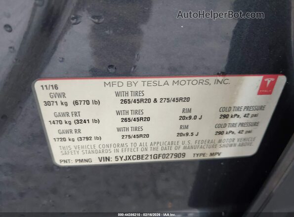 5YJXCBE21GF027909 2016 TESLA MODEL X Серый Вид подкапотного пространства