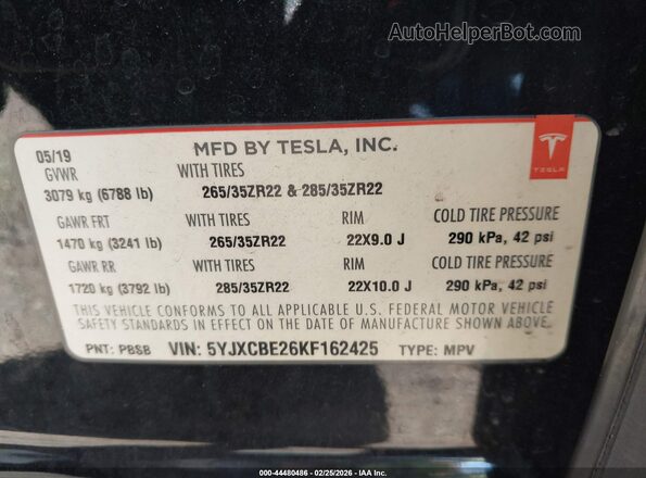 5YJXCBE26KF162425 2019 TESLA MODEL X Черный Вид подкапотного пространства