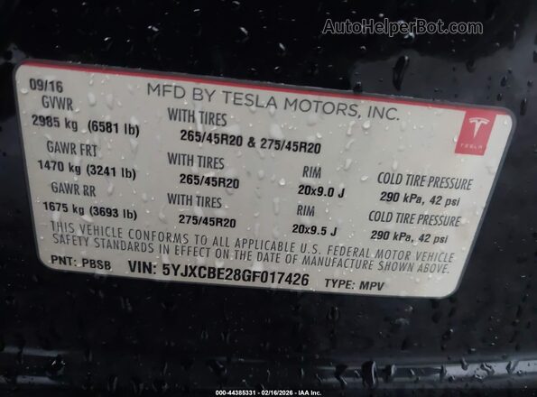 5YJXCBE28GF017426 2016 TESLA MODEL X Черный Вид подкапотного пространства