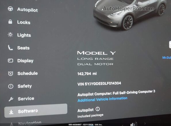 5YJYGDEE0LF014304 2020 TESLA MODEL Y Серый Вид задних сидений