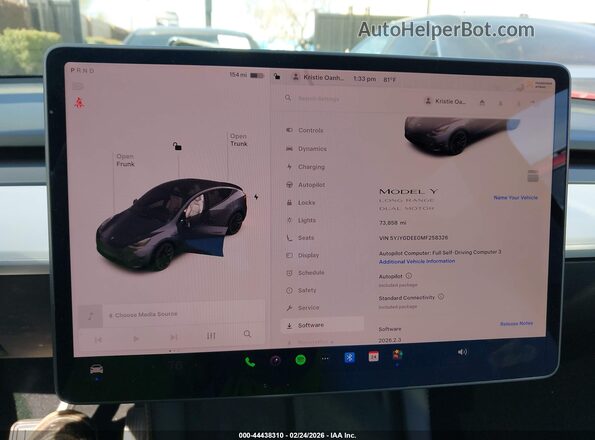5YJYGDEE0MF258326 2021 TESLA MODEL Y Gray Вид задніх сидінь