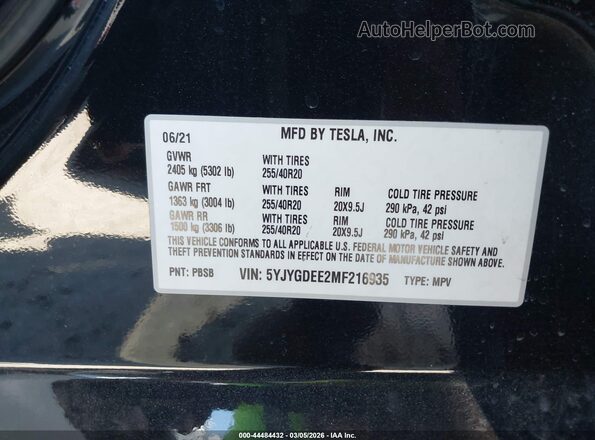 5YJYGDEE2MF216935 2021 TESLA MODEL Y Черный Вид подкапотного пространства