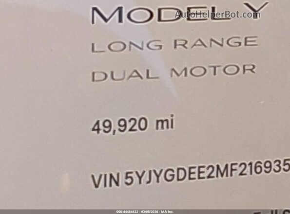 5YJYGDEE2MF216935 2021 TESLA MODEL Y Черный 