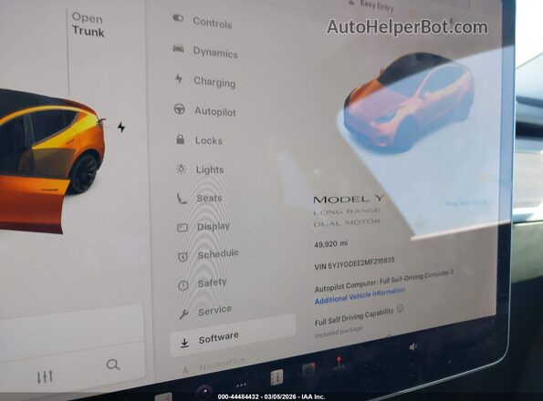 5YJYGDEE2MF216935 2021 TESLA MODEL Y Черный Вид задних сидений