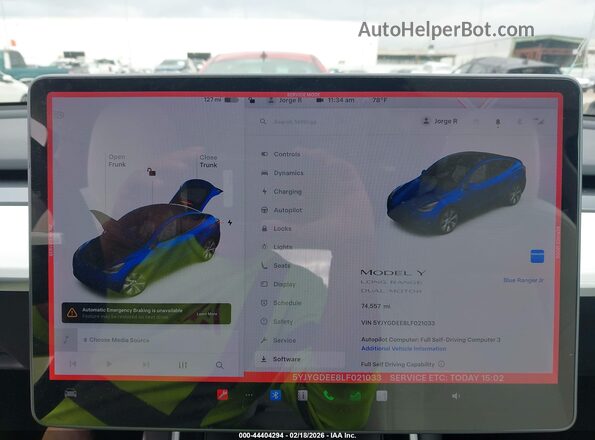 5YJYGDEE8LF021033 2020 TESLA MODEL Y Синий Вид задних сидений