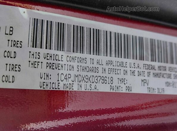 1C4PJMDX9KD379618 2019 JEEP GRAND CHER Бордовый Вид задней части салона