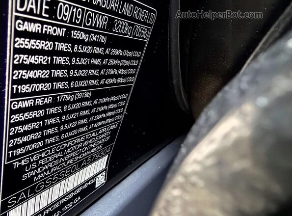SALGS5SE0LA579304 2020 LAND ROVER RANGE Черный Вид задней части салона