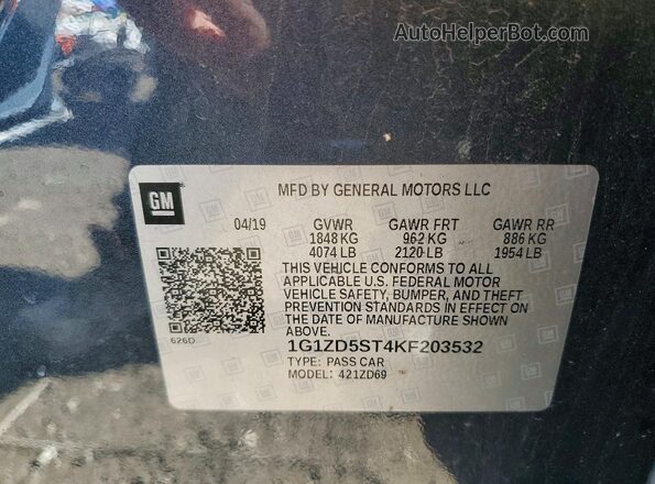 1G1ZD5ST4KF203532 2019 CHEVROLET MALIBU Синий Вид наклейки с VIN-кодом