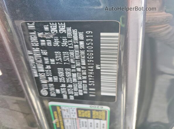 5XYPH4A19GG005319 2016 KIA SORENTO Угольный Вид наклейки с VIN-кодом