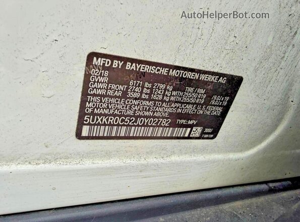 5UXKR0C52J0Y02782 2018 BMW X5 Белый Вид задней части салона