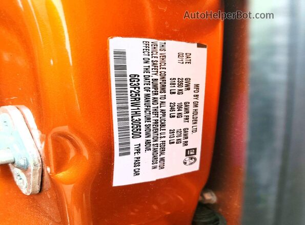 6G3F25RW1HL305500 2017 CHEVROLET SS Orange VIN sticker view
