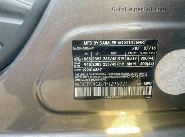 WDCTG4GB7HJ296321 2017 MERCEDES-BENZ GLA Серый Вид задней части салона