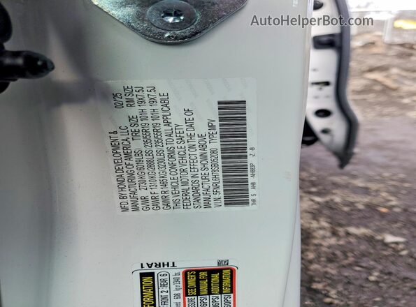 5FNRL6H78SB052080 2025 HONDA ODYSSEY White Widok naklejki z numerem VIN