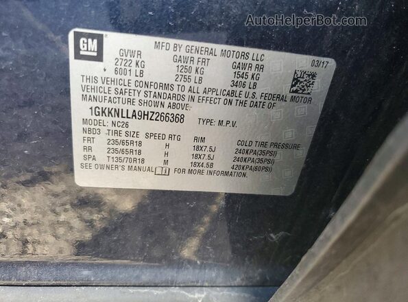 1GKKNLLA9HZ266368 2017 GMC ACADIA Синий Панорамный вид салона 360°