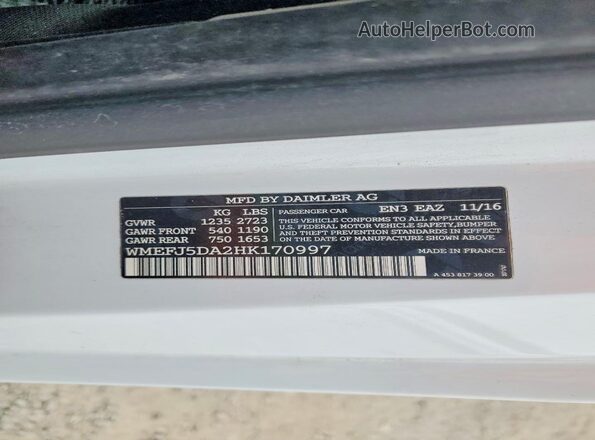 WMEFJ5DA2HK170997 2017 SMART FORTWO White VIN sticker view
