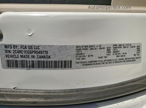 2C4RC1CG6PR549778 2023 CHRYSLER VOYAGER White Панорамний вид салону 360°