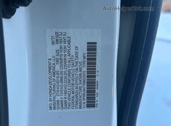 5FNRL6H71NB023976 2022 HONDA ODYSSEY White უკანა სალონის ხედი
