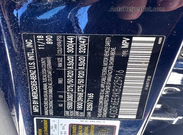 4JGDF6EE9KB225916 2019 MERCEDES-BENZ GLS Blue Вид задньої частини салону