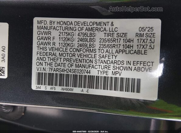 7FARS4H24SE020744 2025 HONDA CR-V Gray Widok komory silnika
