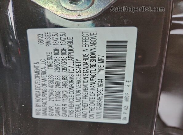 7FARS4H78PE016344 2023 HONDA CRV Black Vista de la etiqueta del VIN