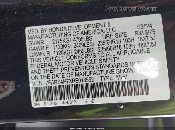 7FARS4H7XRE018552 2024 HONDA CR-V Black Widok komory silnika