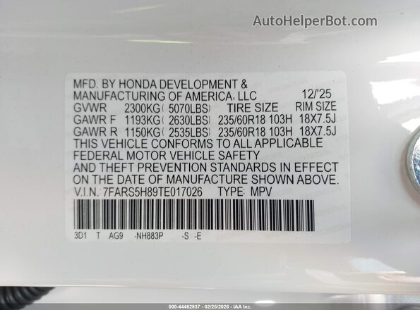 7FARS5H89TE017026 2026 HONDA CR-V HYBRID White Widok komory silnika