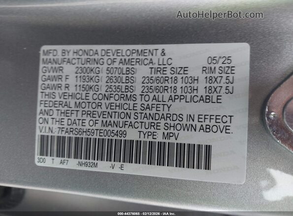 7FARS6H59TE005499 2026 HONDA CR-V HYBRID Серый Вид подкапотного пространства