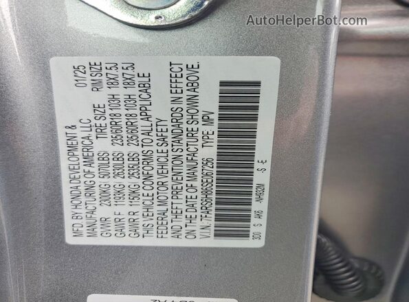 7FARS6H86SE067256 2025 HONDA CR-V Silver VIN sticker view
