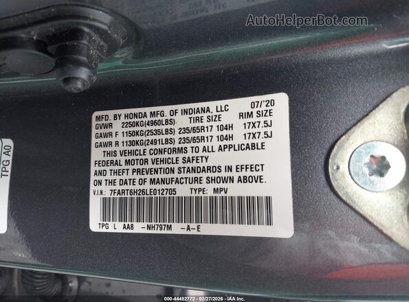 7FART6H26LE012705 2020 HONDA CR-V HYBRID Gray Вид підкапотного простору