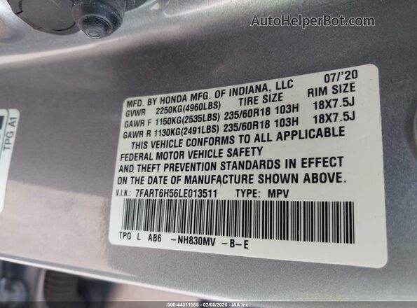 7FART6H56LE013511 2020 HONDA CR-V HYBRID Silver Vista del compartimento del motor