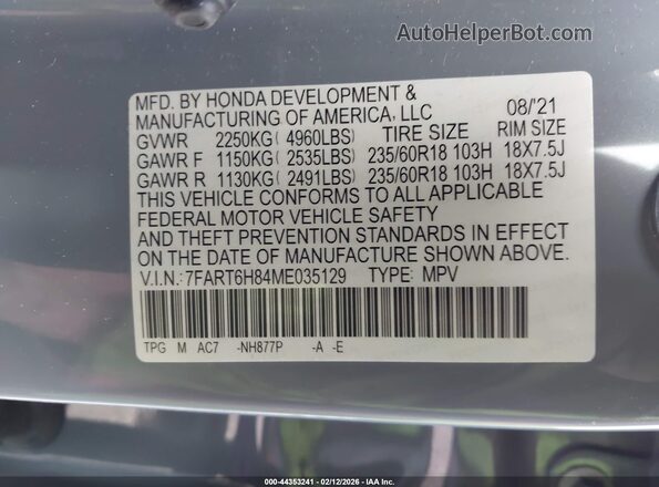 7FART6H84ME035129 2021 HONDA CR-V HYBRID Light Blue Widok komory silnika