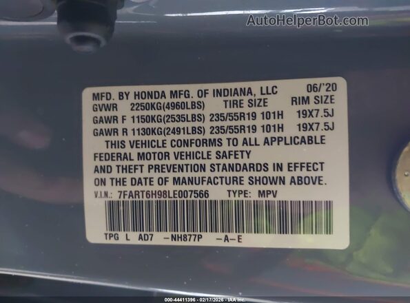 7FART6H98LE007566 2020 HONDA CR-V HYBRID Gray Вид підкапотного простору