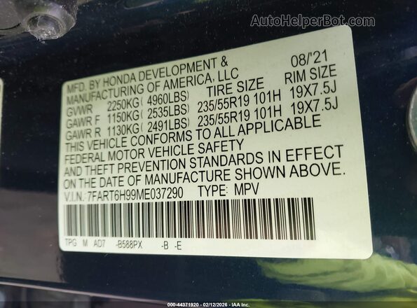 7FART6H99ME037290 2021 HONDA CR-V HYBRID Blue ძრავის განყოფილების ხედი