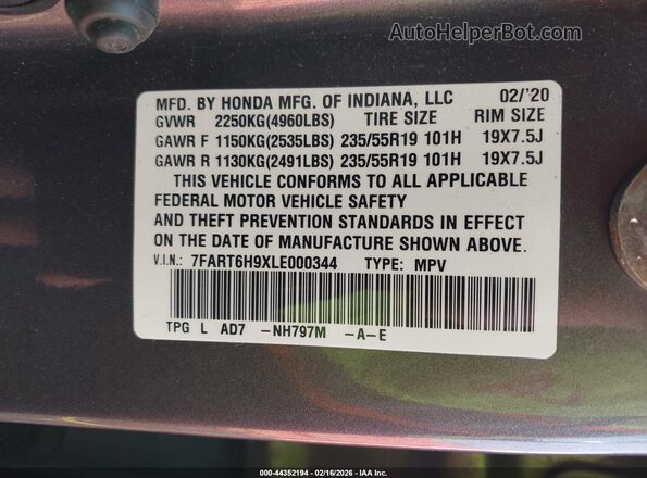 7FART6H9XLE000344 2020 HONDA CR-V HYBRID Gray Вид підкапотного простору