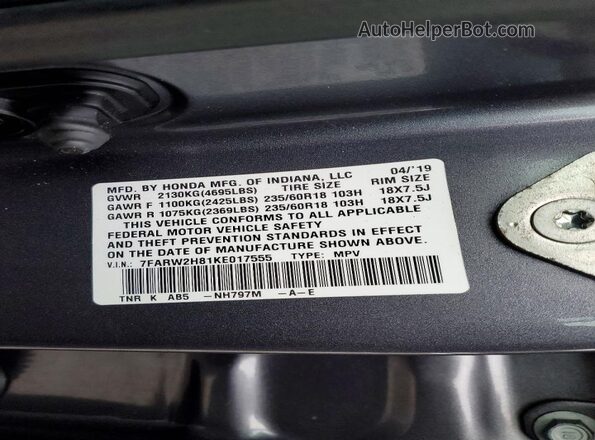 7FARW2H81KE017555 2019 HONDA CR-V Серый Вид наклейки с VIN-кодом